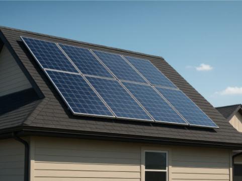 Placas solares sobre um telhado residencial de uma casa moderna